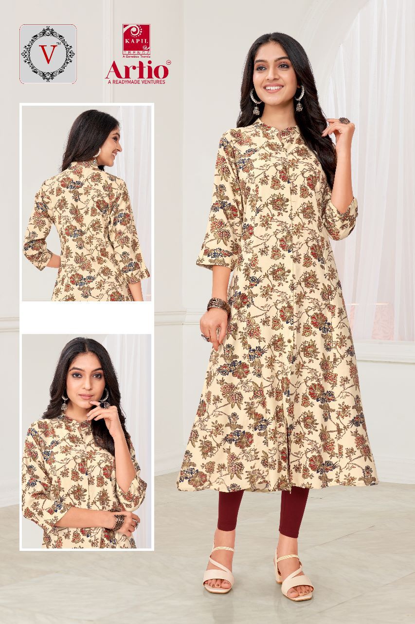 Vedha Rayon A Line Wholesale Printed Designer Kurtis Catalog